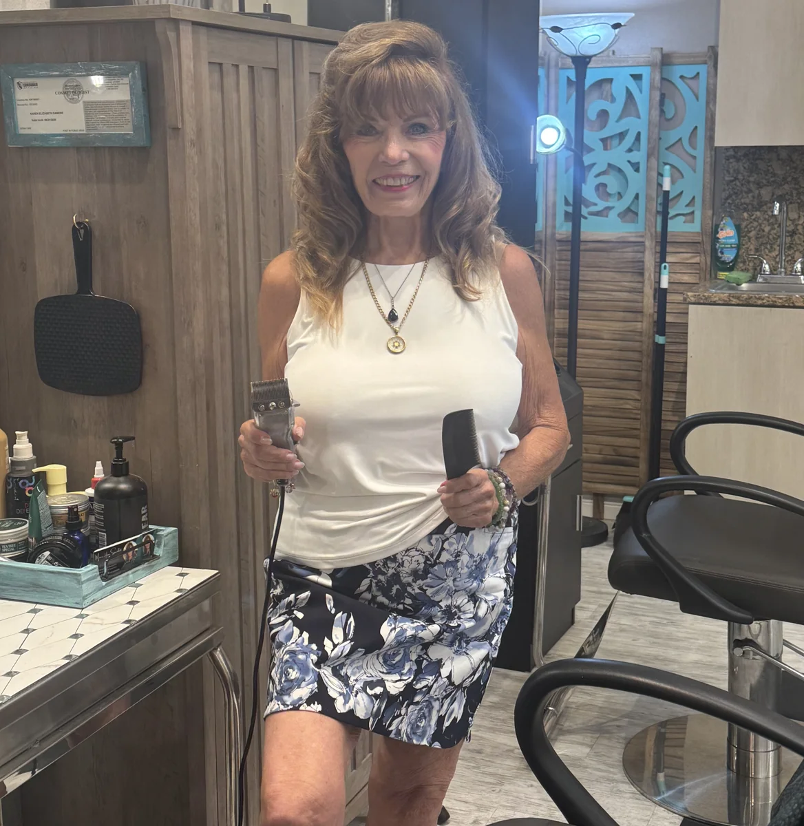 Carol at the chair at Salon Freedom