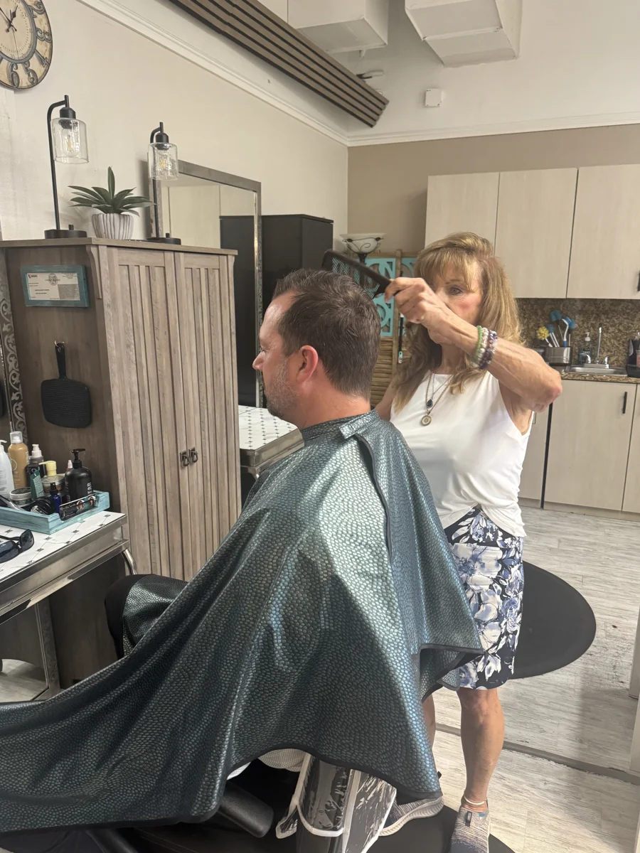 Carol at work in the salon
